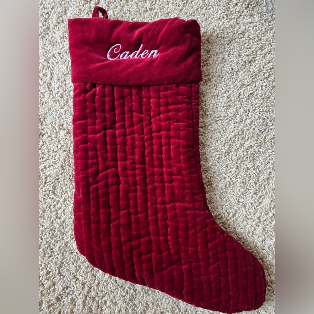 New POTTERY BARN Channel Quilted Velvet Christmas Red Medium Stocking *Caden